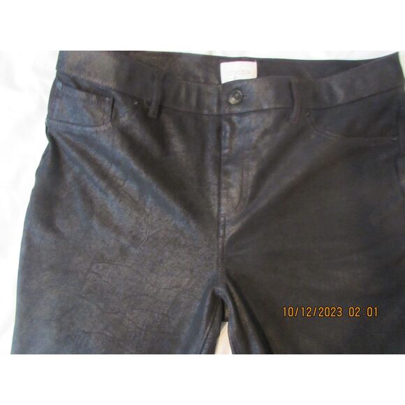 CHICO'S FAUX SUEDE LEATHER PANTS BLACK SIZE 1 (M 8) STRETCH  SOFT STRAIGHT LEG - Picture 4 of 11
